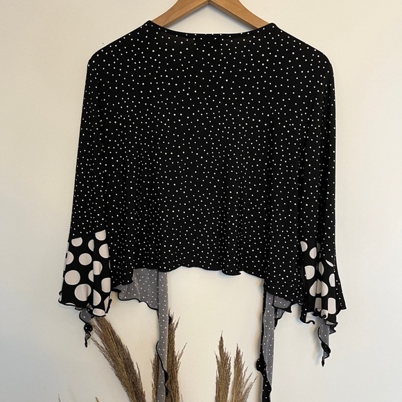 Hiroko Black Polka Dot Boho Women's open cardigan shrug size small - Picture 4 of 6
